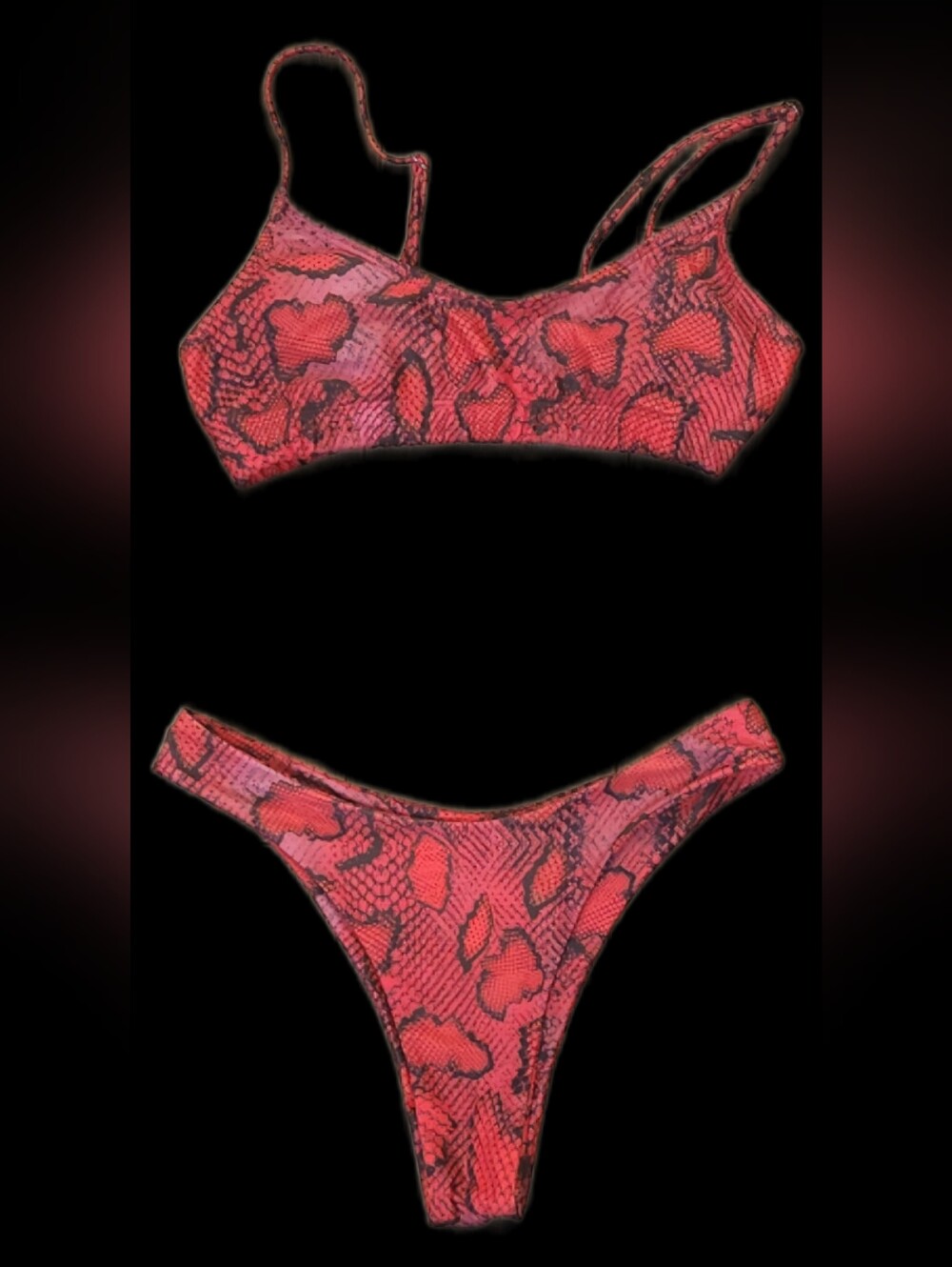 #WC8 Red Snake-Print Bikini Top and Bottom